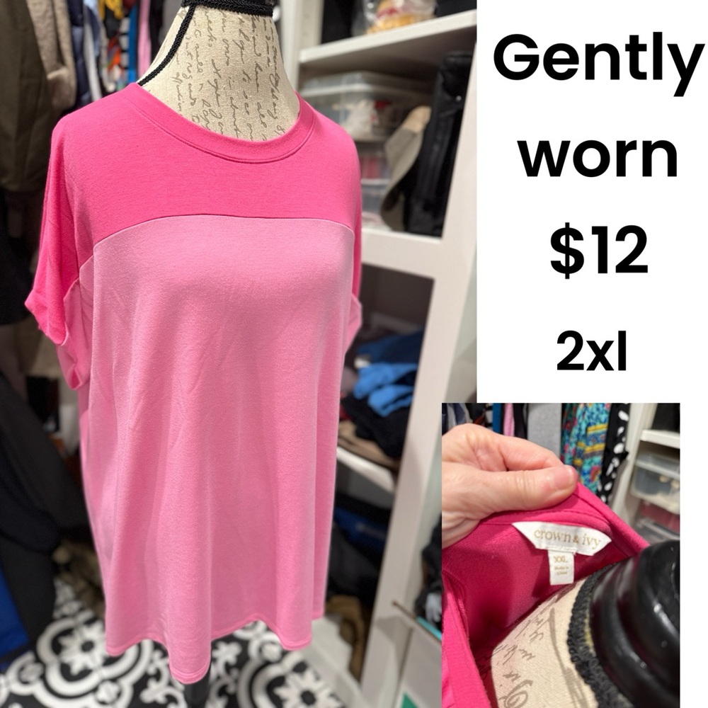 crown & ivy Two-Tone Pink Short Sleeve Top